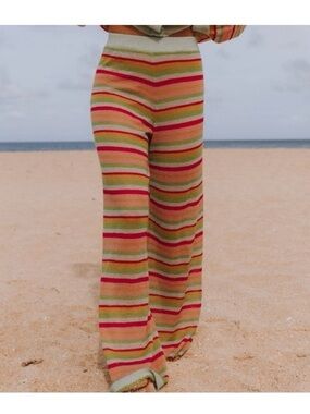 Daily Drills Striped Wide-Leg Knit Pants in Green & Pink